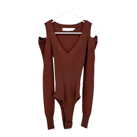 ASTR | S Small Rust Ribbed Bodysuit Cold Shoulder Sweater - Picture 1 of 7
